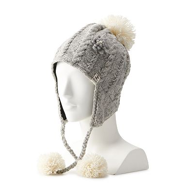 Women's SIJJL Gray Floral Accent Pom Earflaps Cap