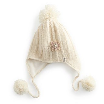 Women's SIJJL Ivory Floral Accent Pom Earflaps Cap
