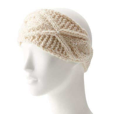 Women's SIJJL Ivory Double Cable Headband with Beads