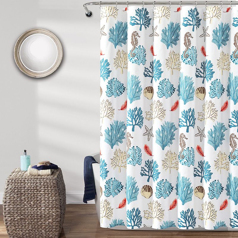 Lush Decor Coastal Reef Feather Shower Curtain, Blue, 72X72