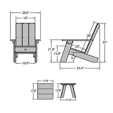 Highwood USA Barcelona Modern 3-piece Adirondack Chair & Side Table Set