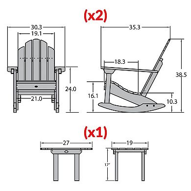 Highwood USA 3-piece Classic Westport Rocking Chair & Side Table Set