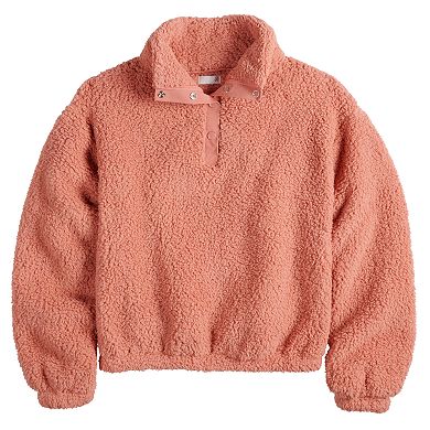 Juniors' SO® Long Sleeve Quarter Snap Sherpa Pullover