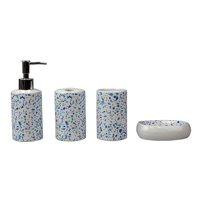 Home Basics Trendy Terrazzo 4-Piece Ceramic Bath Accessory Set, Blue, 4PC S