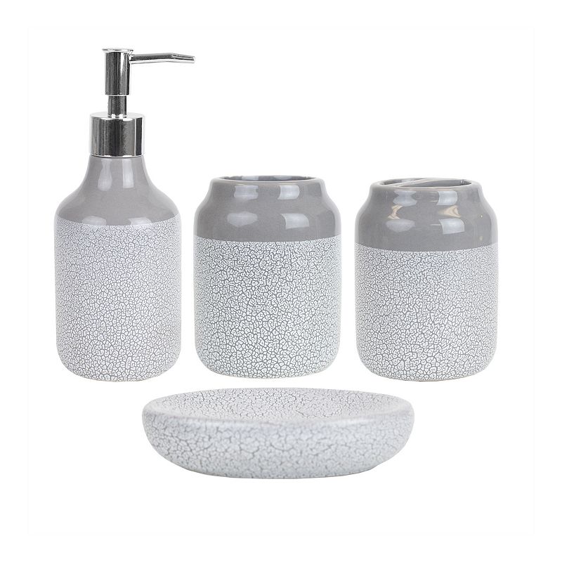 Home Basics Crackle 4-Piece Ceramic Bath Accessory Set, Grey, 4PC SET