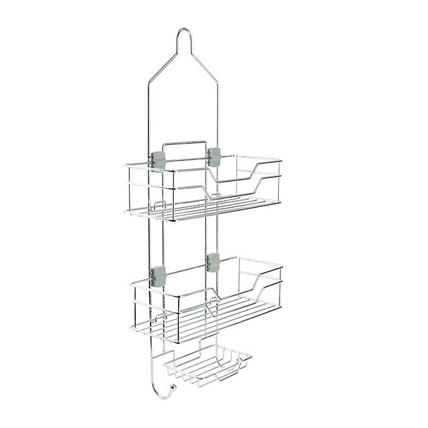 Home Basics No Slip 2 Tier Steel Shower Caddy, Chrome