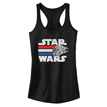 Juniors' Star Wars Millennium Falcon Stripes Red White & Blue July 4th Tank Top