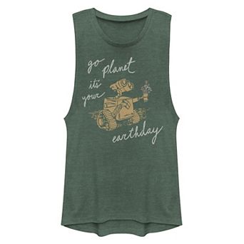 Juniors' Disney Pixar Wall-E "Go Planet It's Your Earthday" Muscle Tank Top