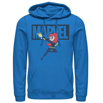 Men's Marvel Black Widow Chibi Action Pose Logo Outline Hoodie