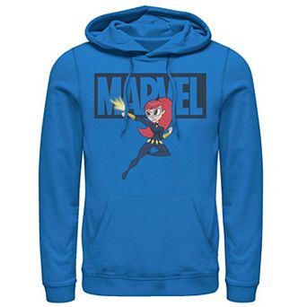 Men's Marvel Black Widow Chibi Action Pose Logo Outline Hoodie