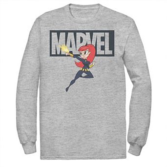 Men's Marvel Black Widow Chibi Action Pose Logo Outline Tee