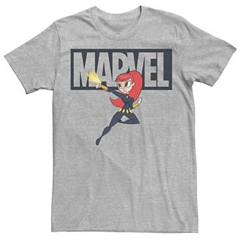 Men's Marvel Black Widow Chibi Action Pose Logo Outline Tee