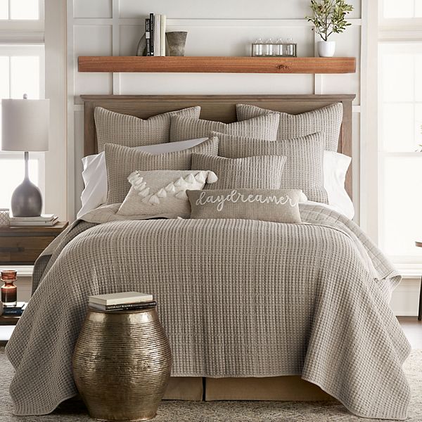 Mills Waffle Taupe Quilt Set - Twin/Twin XL Quilt and One Standard Pillow Sham - Levtex Home