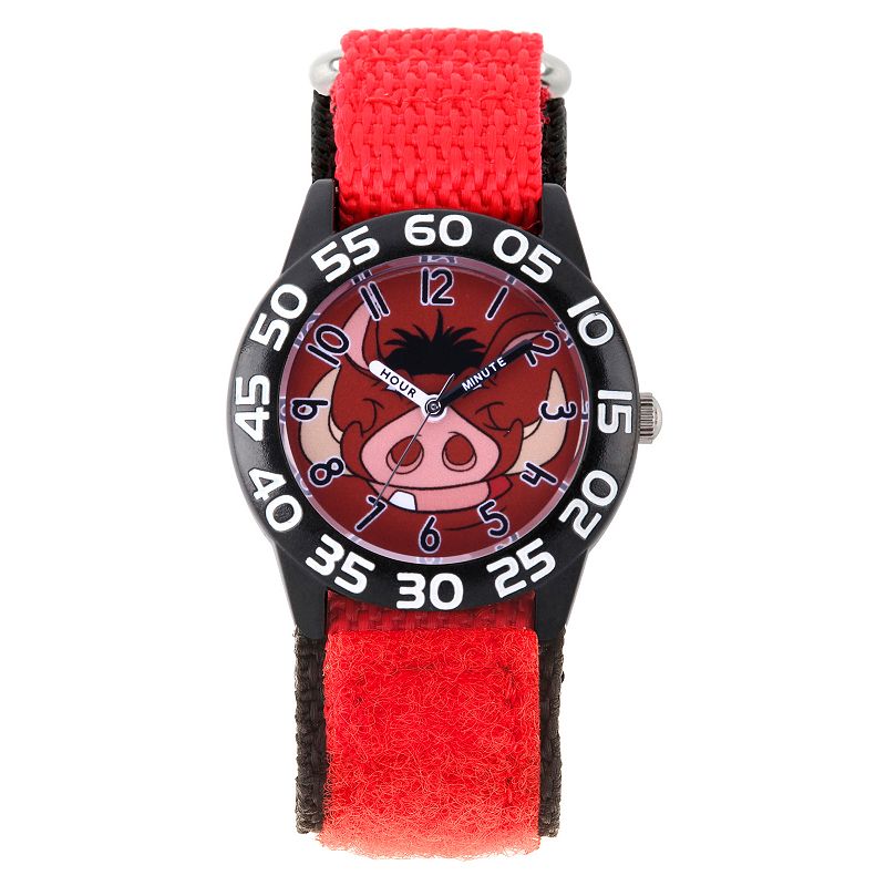 Disney's The Lion King Pumbaa Kids' Black Time Teacher Watch, Boy's, Size: Medium, Red