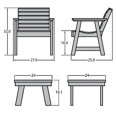 Highwood USA Weatherly Garden Chairs & Side Table 3-Piece Set