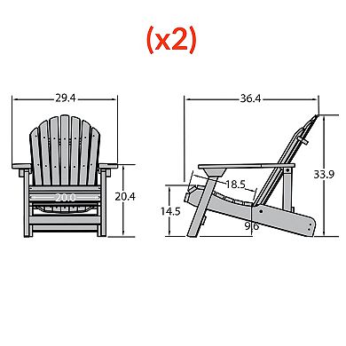 Highwood USA Hamilton Folding & Reclining Adirondack Chair 2-Piece Set