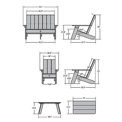 Highwood USA Barcelona Modern Adirondack Chairs & Double-Wide Modern Adirondack Chair 3-Piece Set