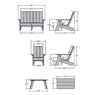 Highwood USA Barcelona Modern Adirondack Chairs & Double-Wide Modern Adirondack Chair 3-Piece Set