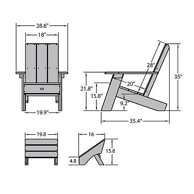 Highwood USA Barcelona Modern Adirondack Chair & Modern Folding Ottoman 2-Piece Set