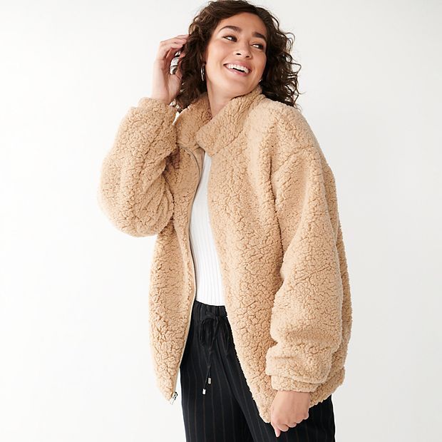 Fluffy zip clearance up teddy coat