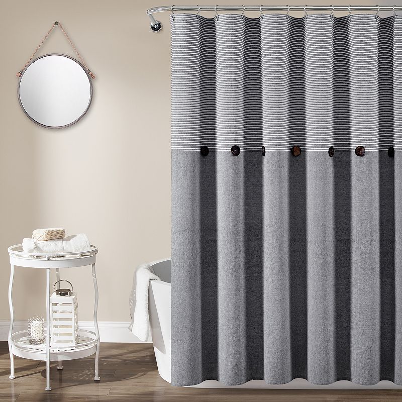 Lush Decor Farmhouse Button Stripe Shower Curtain, Grey, 72X72