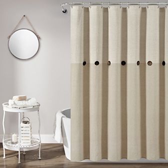 Lush Decor Farmhouse Button Stripe Shower Curtain
