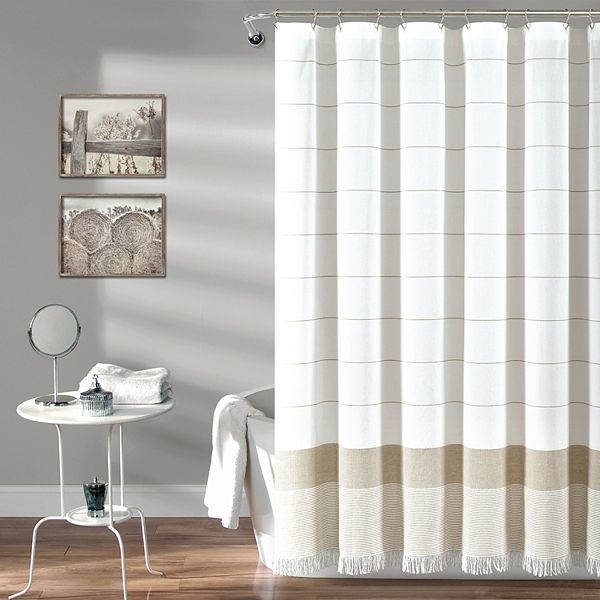 Lush Decor Stripe Tassel Fringe Shower, Dark Gray Fabric Shower Curtain