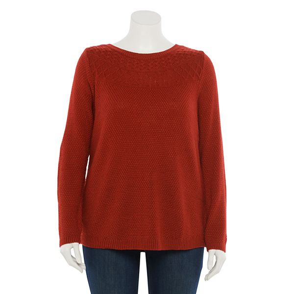 Plus Size Croft & Barrow® Cable-Knit Yoke Crewneck Sweater