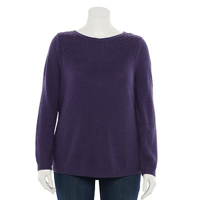 Plus Size Croft Barrow® Cable-Knit Yoke Crewneck Sweater