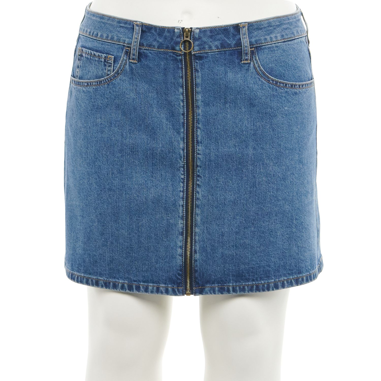 zip front denim mini skirt