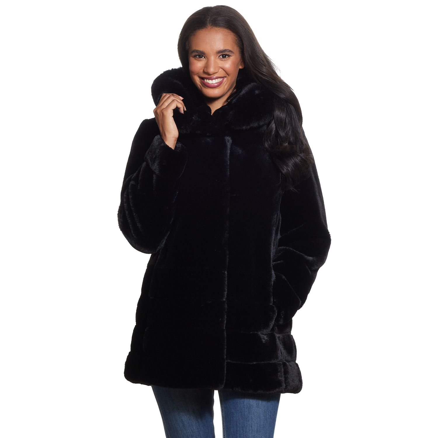 gallery faux fur hooded coat