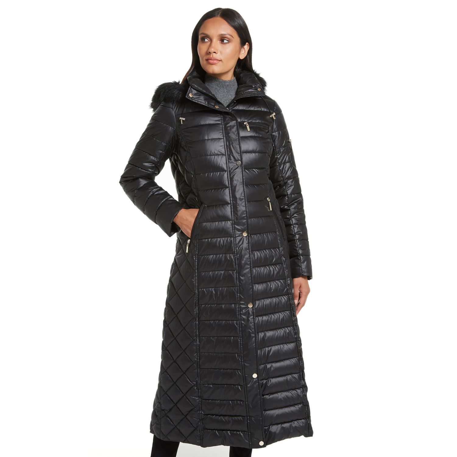 long down coat with real fur hood