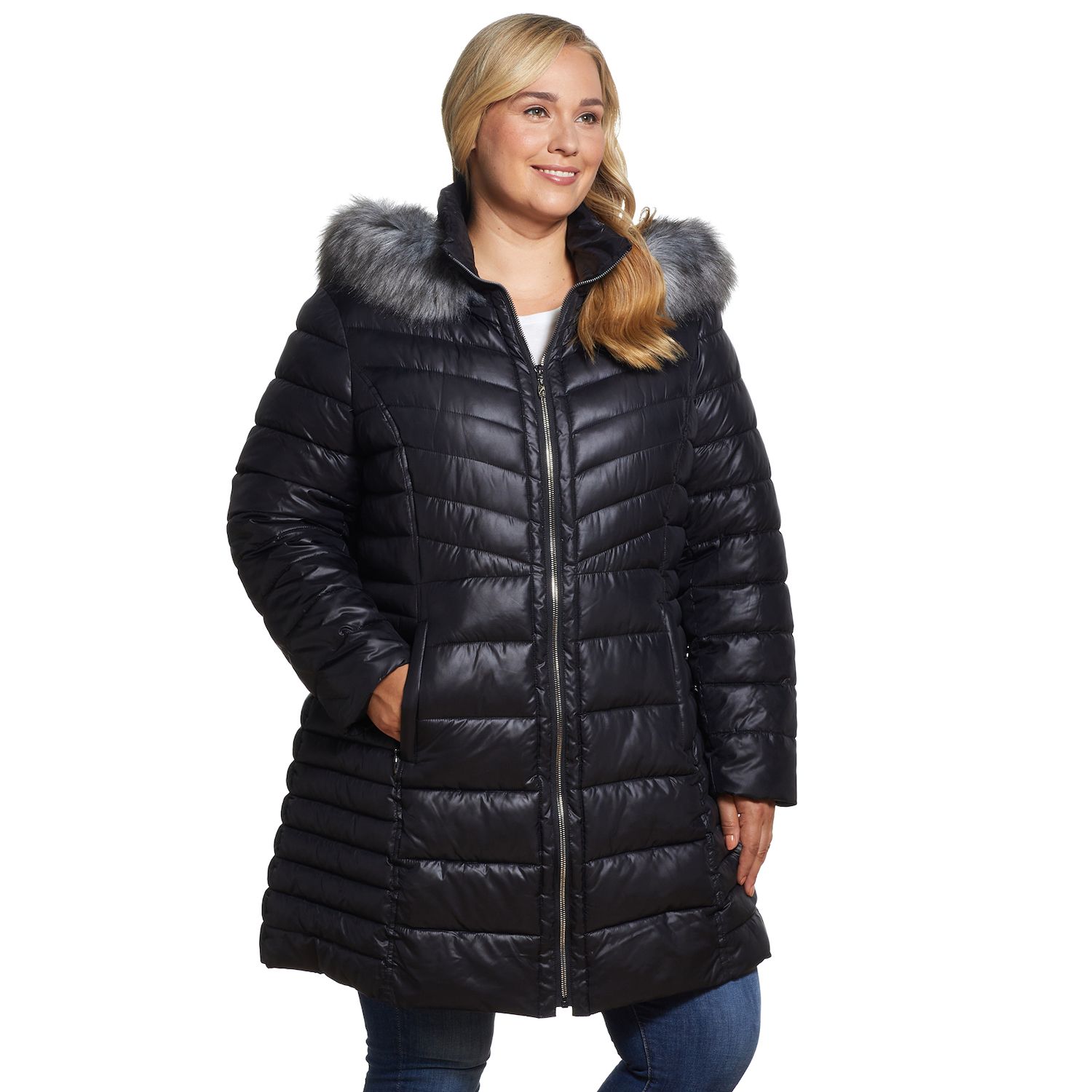 plus size puffer coat with fur hood