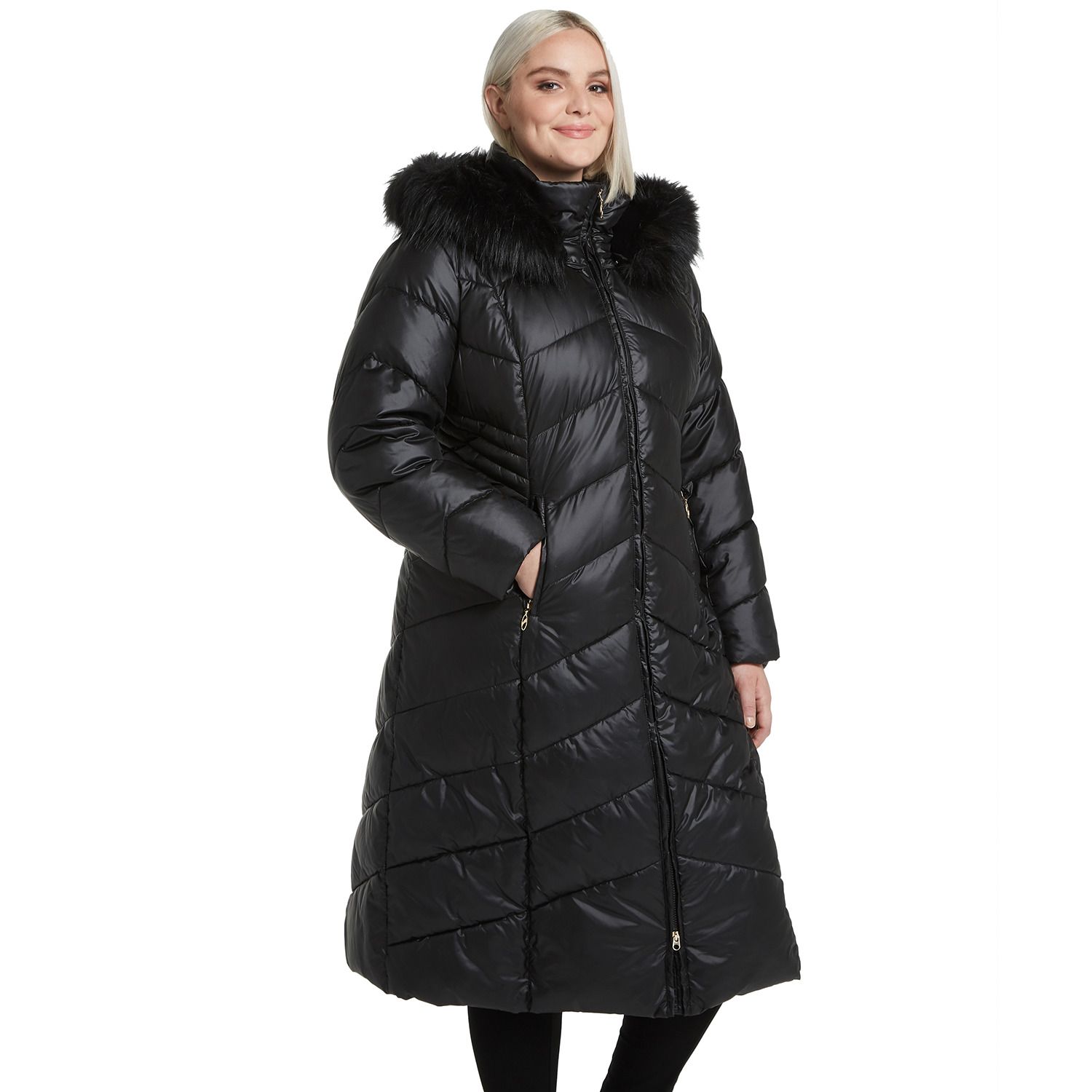 plus size puffer coat with fur hood