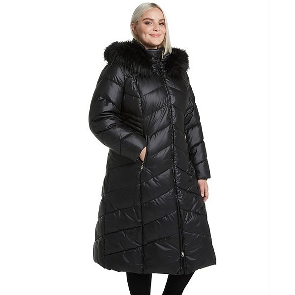 Gallery Faux Fur Hood Long Puffer Coat, Puffer Coat With Fur Hood Plus Size