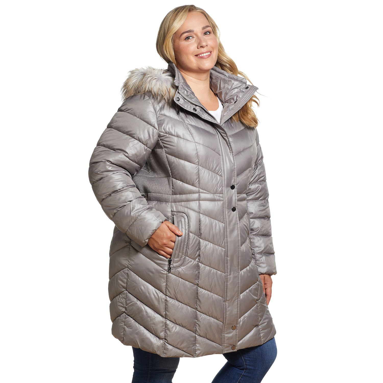 quilted jacket with faux fur hood