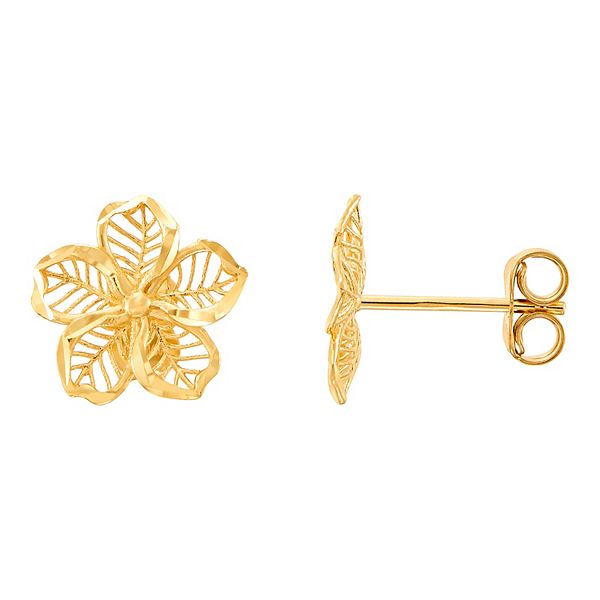 14k Gold Mesh Flower Stud Earrings