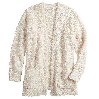 Juniors' Pink Republic Long Sleeves Drop Shoulder Open Cardigan Sweater