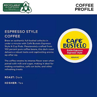 Cafe Bustelo Espresso Style K-Cups, 24/Box