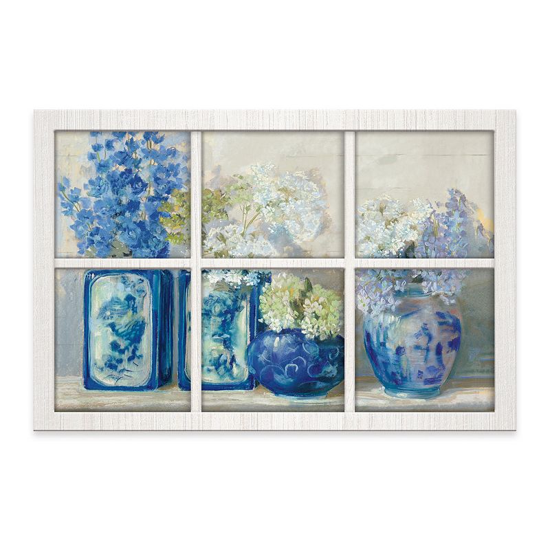 New View Gifts & Accessories Blue Floral Window Pane Wall Art, Multicolor
