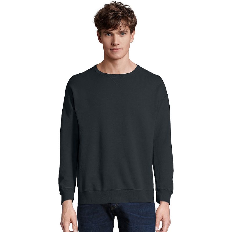 Mens Hanes ComfortWash Garment-Dyed Fleece Sweatshirt, Size: Small, Black