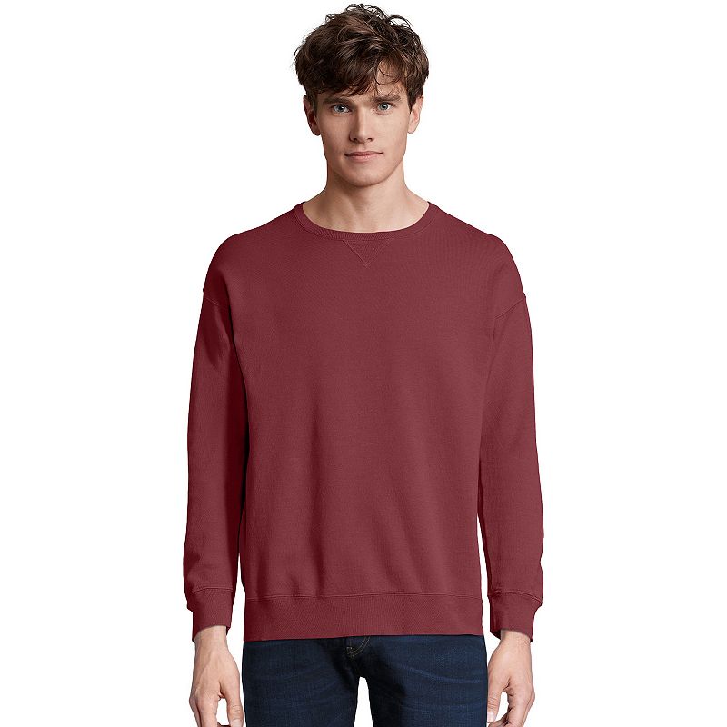Mens Hanes ComfortWash Garment-Dyed Fleece Sweatshirt, Size: Small, Red Ov