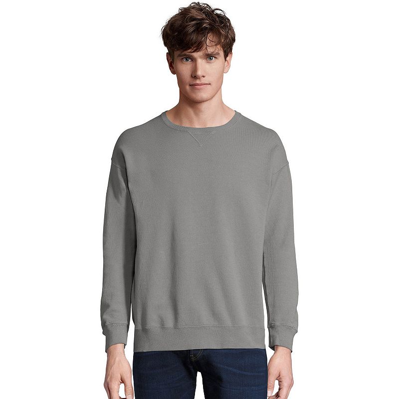 Mens Hanes ComfortWash Garment-Dyed Fleece Sweatshirt, Size: Small, Dark G