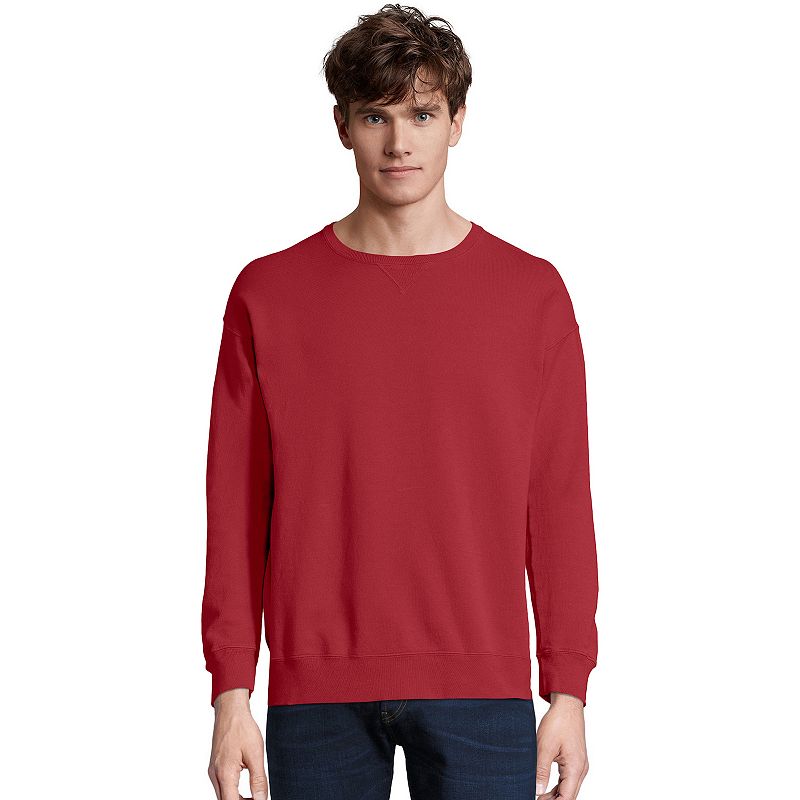 Mens Hanes ComfortWash Garment-Dyed Fleece Sweatshirt, Size: Small, Red