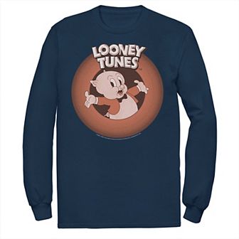 Men's Looney Tunes Porky Pig Classic Circle Portrait Long Sleeve Tee