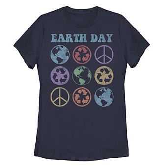 Juniors' Earth Day Peace Earth Recycle Icons Tee
