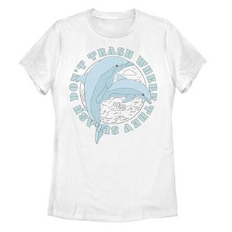Juniors' Earth Day Dolphins Don't Trash Where They Splash Tee