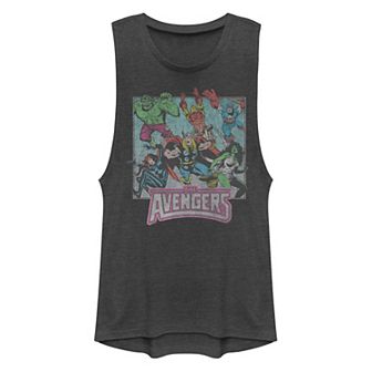 Juniors' Marvel Avengers Distressed Group Image Muscle Graphic Tank Top