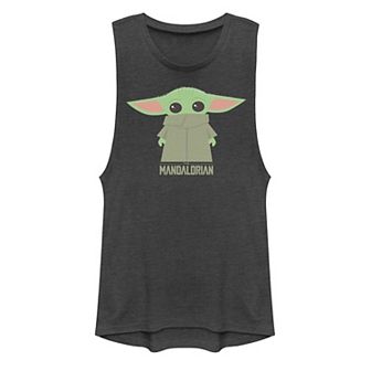 Juniors' Star Wars The Mandalorian The Child Hidden Face Portrait Muscle Tank Top