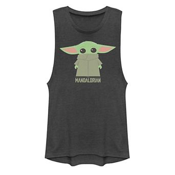 Juniors' Star Wars The Mandalorian The Child Hidden Face Portrait Muscle Tank Top